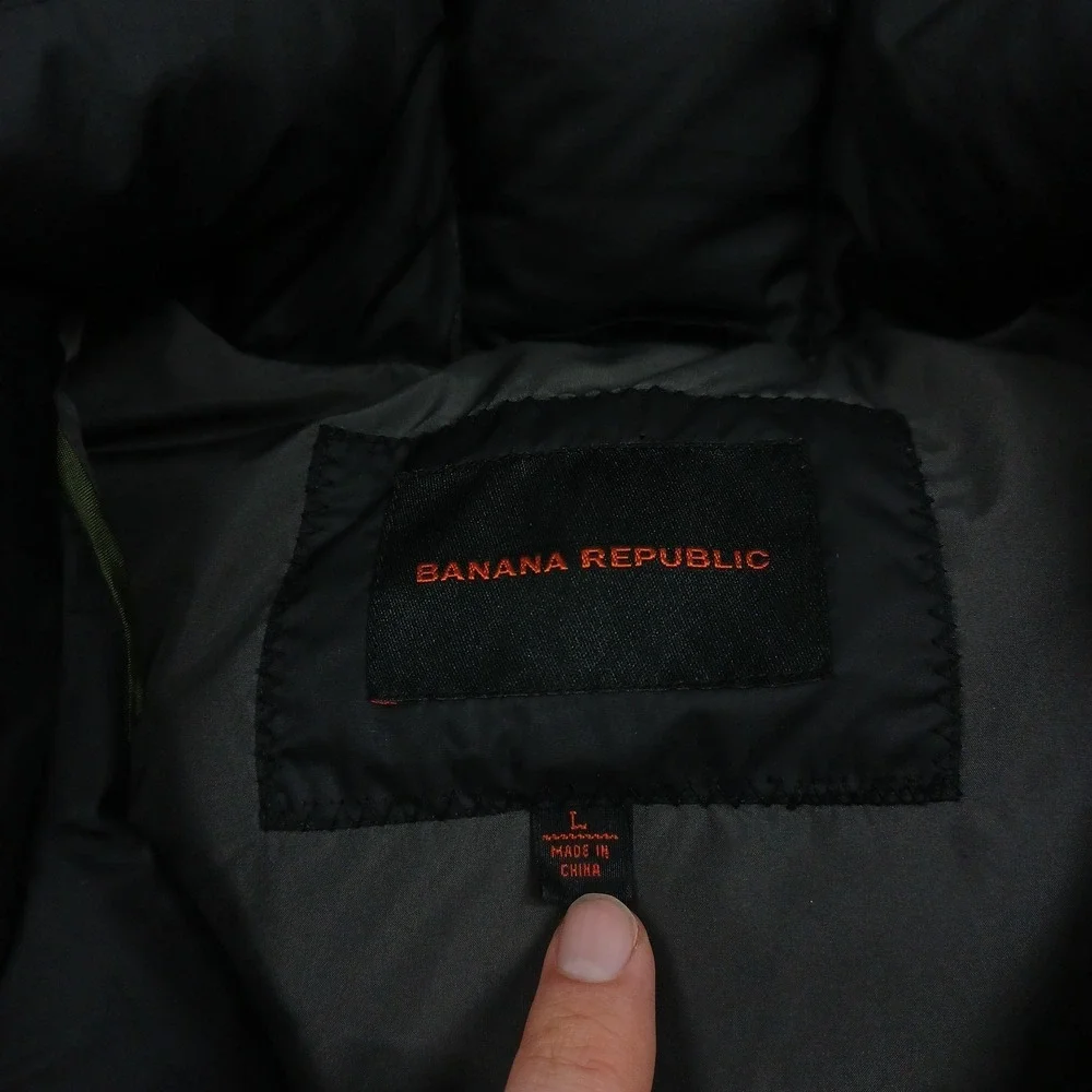 Banana Republic Vest Mens Large Black Down Pockets Preppy Full‎ Zip